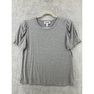 Filoro Top Women L Heather Gray Crew Neck Short Sleeves Rushed Shoulder